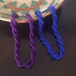 Two seed bead necklaces- purple and blue